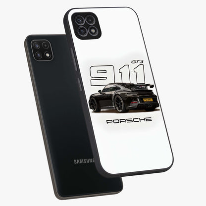 Turbo Legacy Icon Glass Case displayed in angled mockup highlighting dynamic automotive design with performance aesthetic.