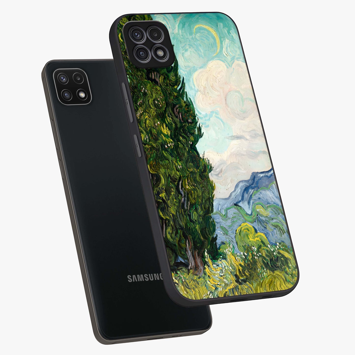 Van Gogh Vintage Art Glass Case displayed in angled mockup highlighting textured brushstroke design with classic aesthetic.