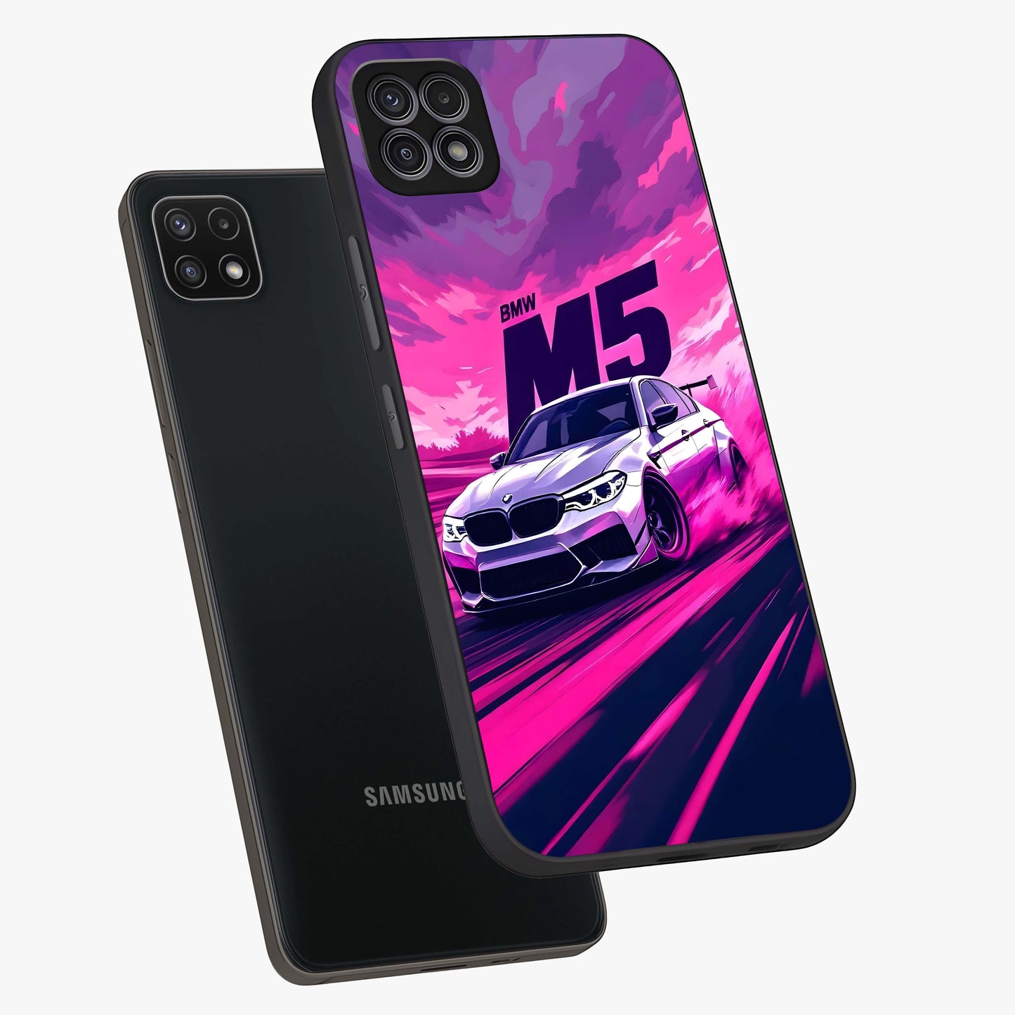 Velocity Drift Pulse Glass Case displayed in angled mockup highlighting dynamic drift design with sporty automotive aesthetic.
