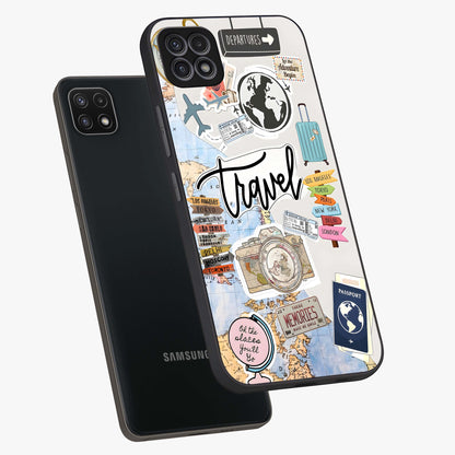 Wanderlust Journal Glass Case displayed in angled mockup highlighting adventure themed design with aesthetic travel vibe.