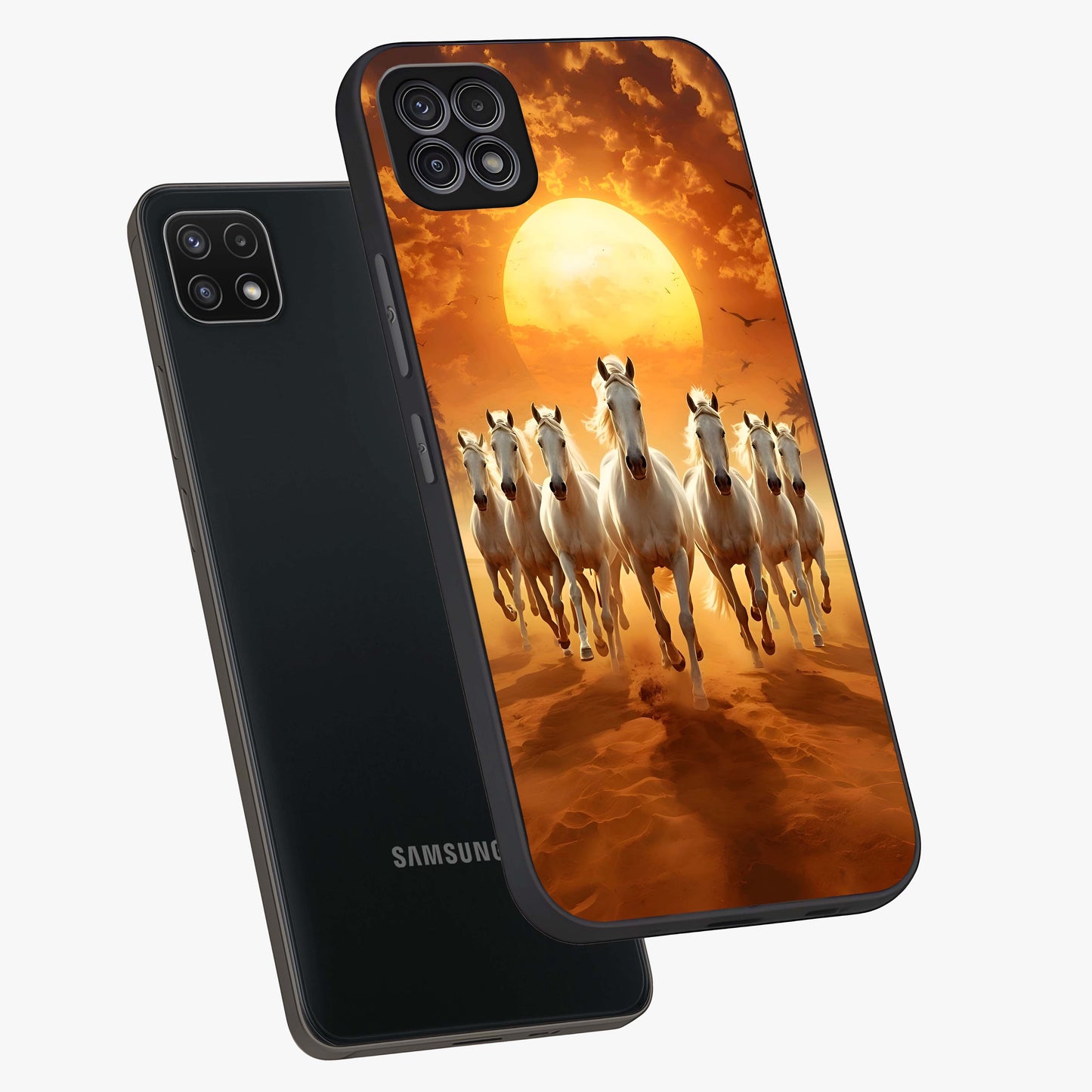 Wild Sunset Majesty Glass Case displayed in angled mockup highlighting vibrant sunset sky design with scenic aesthetic.