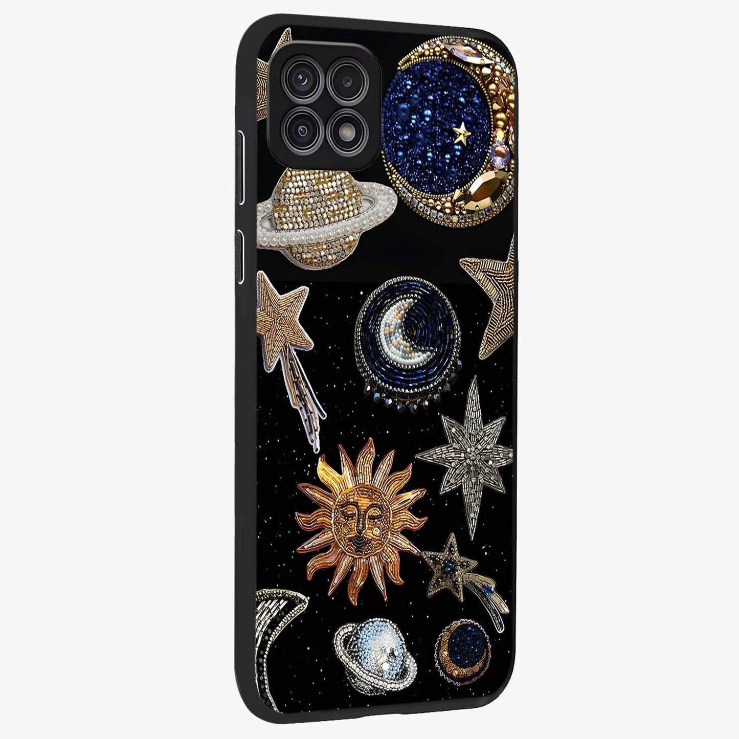 Celestial Gem Constellations Glass Case upright view showcasing cosmic constellation artwork with celestial aesthetic style.
