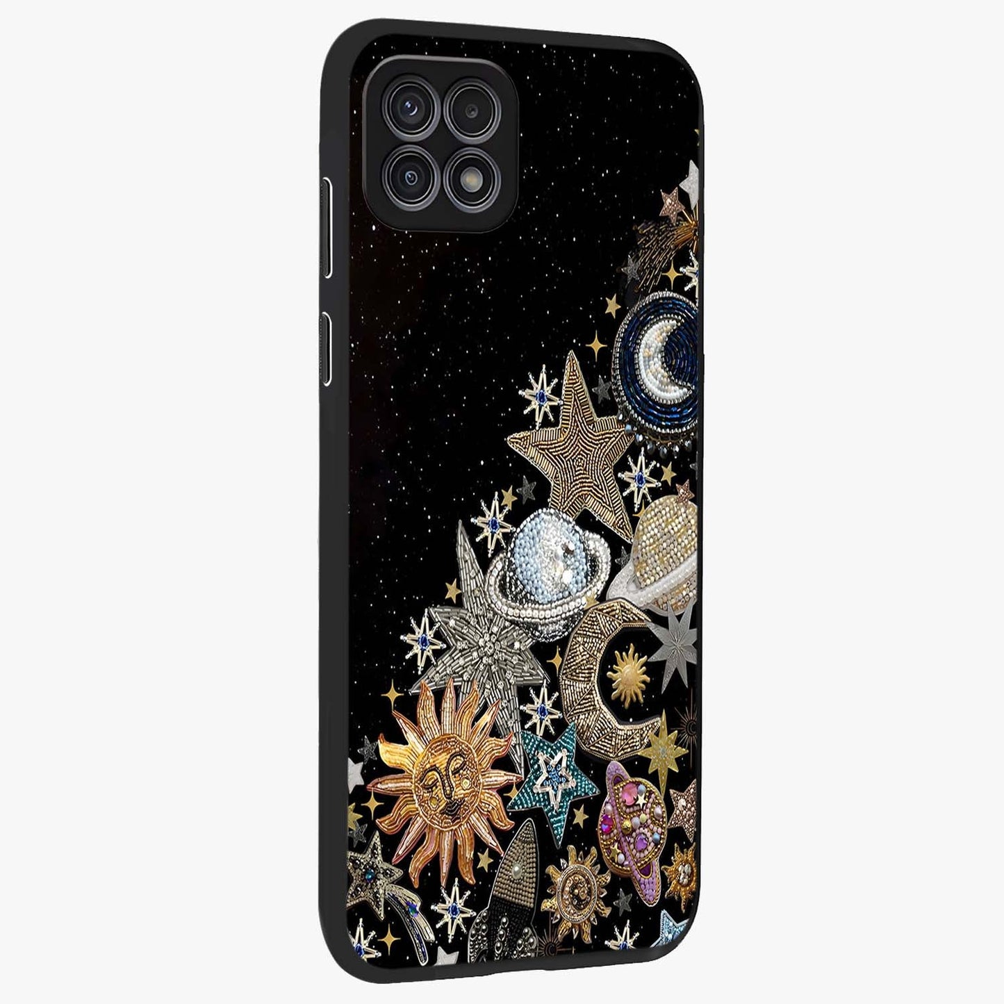 Cosmic Sparkle Dreams Glass Case upright view showcasing glowing cosmic artwork with magical galaxy theme.