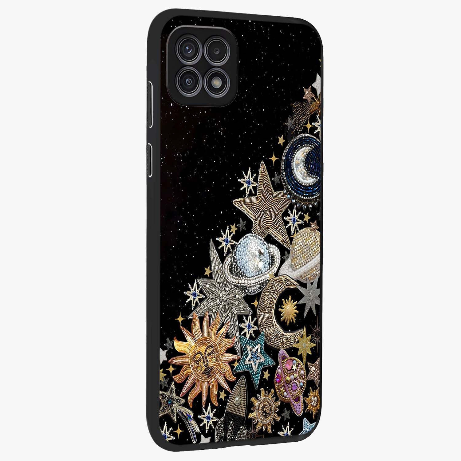 Cosmic Sparkle Dreams Glass Case upright view showcasing glowing cosmic artwork with magical galaxy theme.