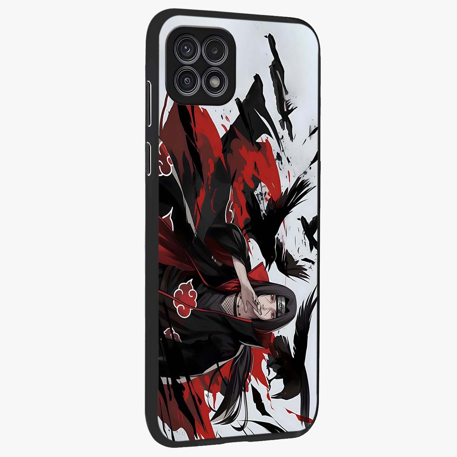 Crimson Crow Illusion Glass Case upright view showcasing striking crow illusion artwork with intense crimson theme.
