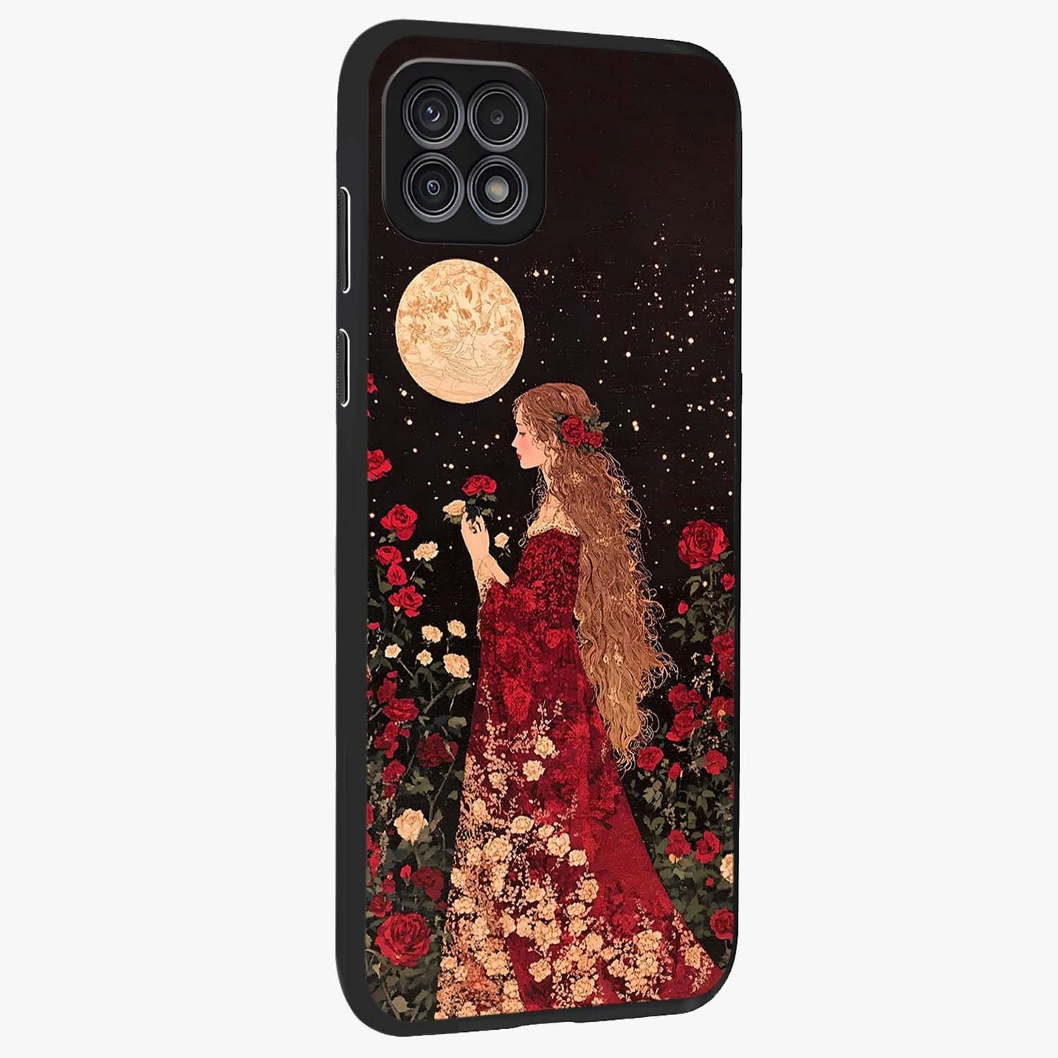 Crimson Dreams Glass Case upright view showcasing dreamy red toned artwork with modern aesthetic style.