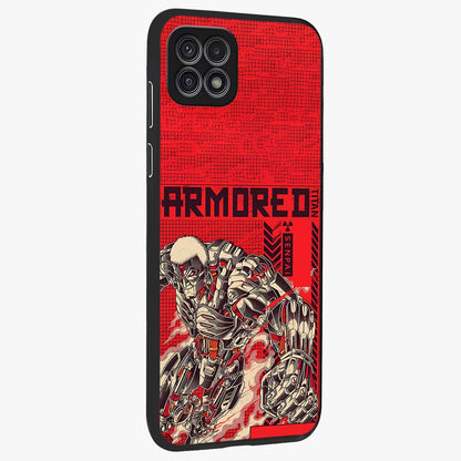 Crimson Mecha Titan Glass Case upright view showcasing dynamic robotic titan design with sci-fi inspired theme.