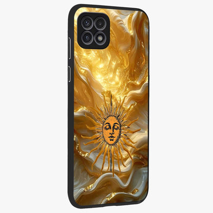 Eternal Golden Glow Glass Case upright view showcasing luminous golden artwork with luxurious visual theme.