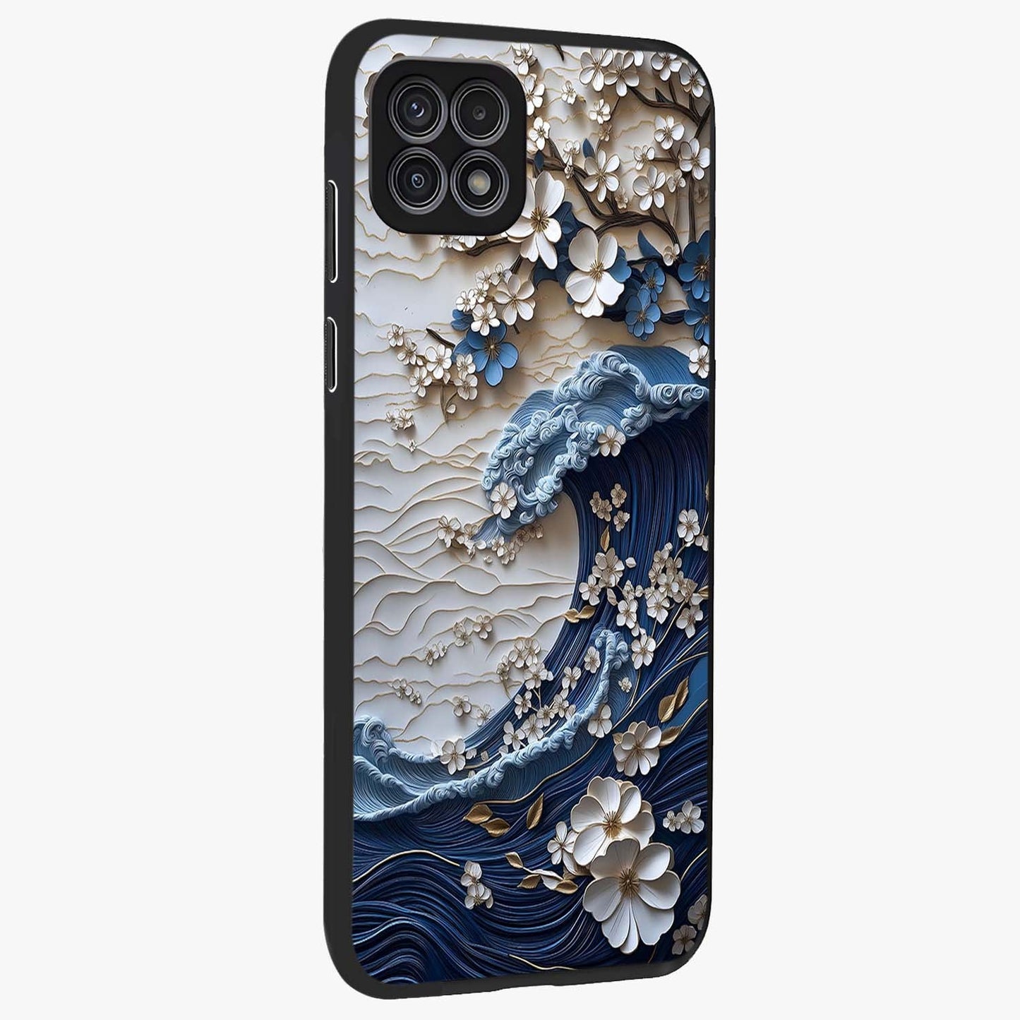 Floral Wave Origami Glass Case upright view showcasing creative floral origami artwork with artistic decorative theme.