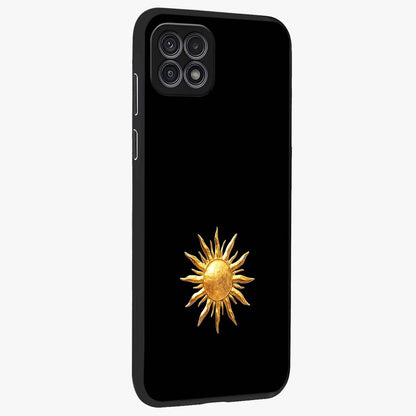 Golden Sun Minimalism Glass Case upright view showcasing haunting graveyard artwork with dramatic dark theme.