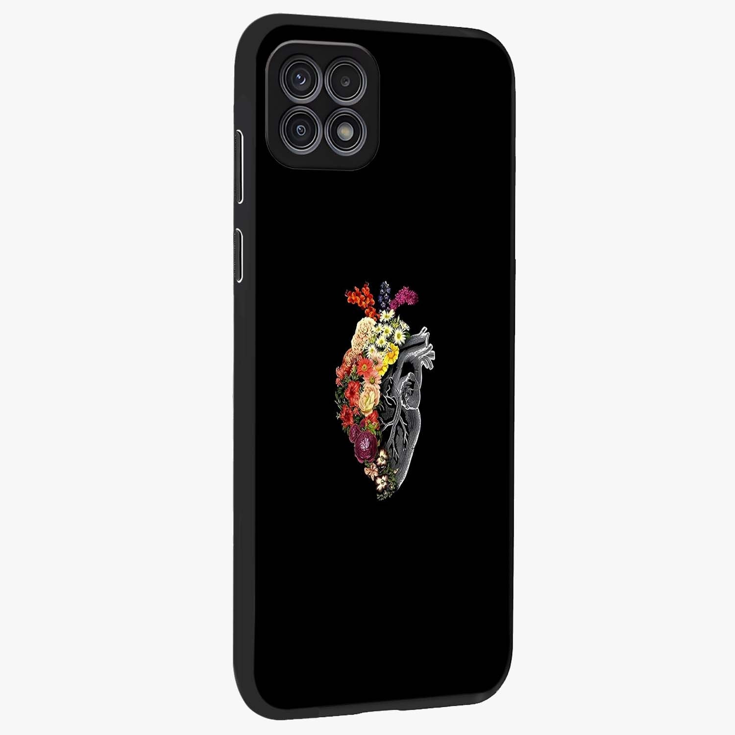 Heart With Flowers Glass Case upright view showcasing decorative heart and floral artwork with sweet romantic theme.
