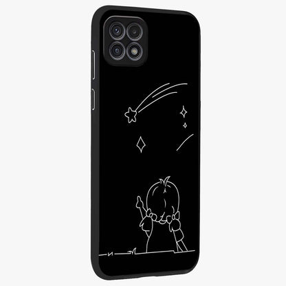 Line Art Girl With Shooting Stars Glass Case upright view showcasing delicate shooting stars artwork with minimal artistic theme.