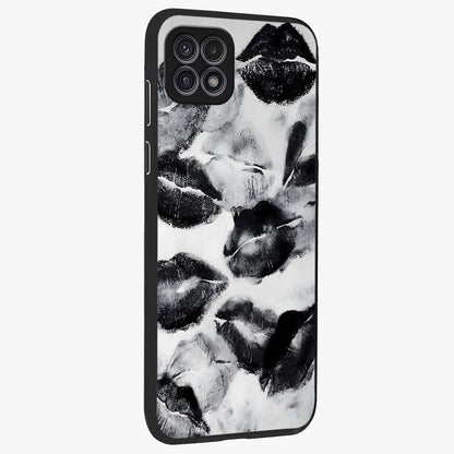 Midnight Kiss Marks Glass Case upright view showcasing stylish kiss mark artwork with trendy romantic theme.
