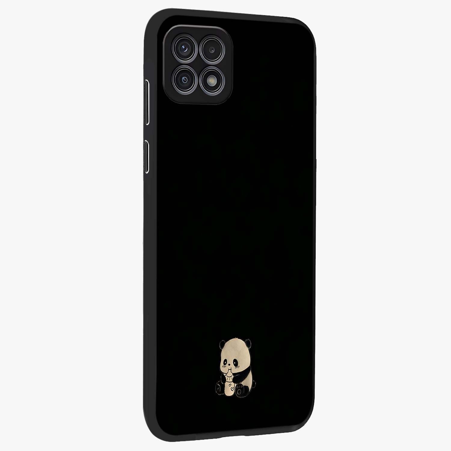 Midnight Panda Love Glass Case upright view showcasing charming panda artwork with playful romantic theme.