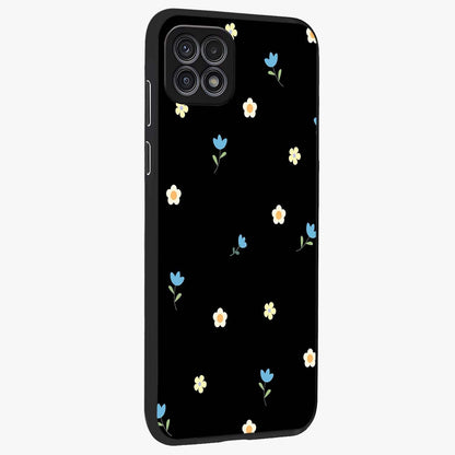 Minimal Petal Whispers Glass Case upright view showcasing elegant floral artwork with modern minimalist style.