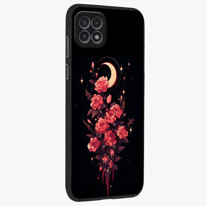 Moonlit Floral Elegance Glass Case upright view showcasing delicate floral artwork with refined night inspired theme.