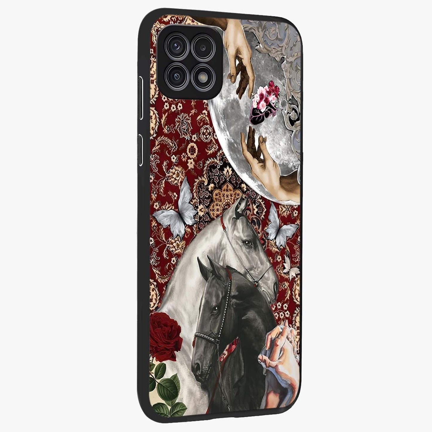Moonlit Royal Stallion Glass Case upright view showcasing dramatic horse artwork with glowing moon themed design.
