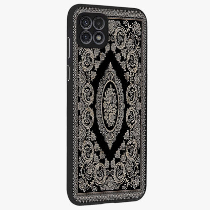 Noir Bloom Elegance Glass Case upright view showcasing graceful floral artwork with luxurious dark theme.