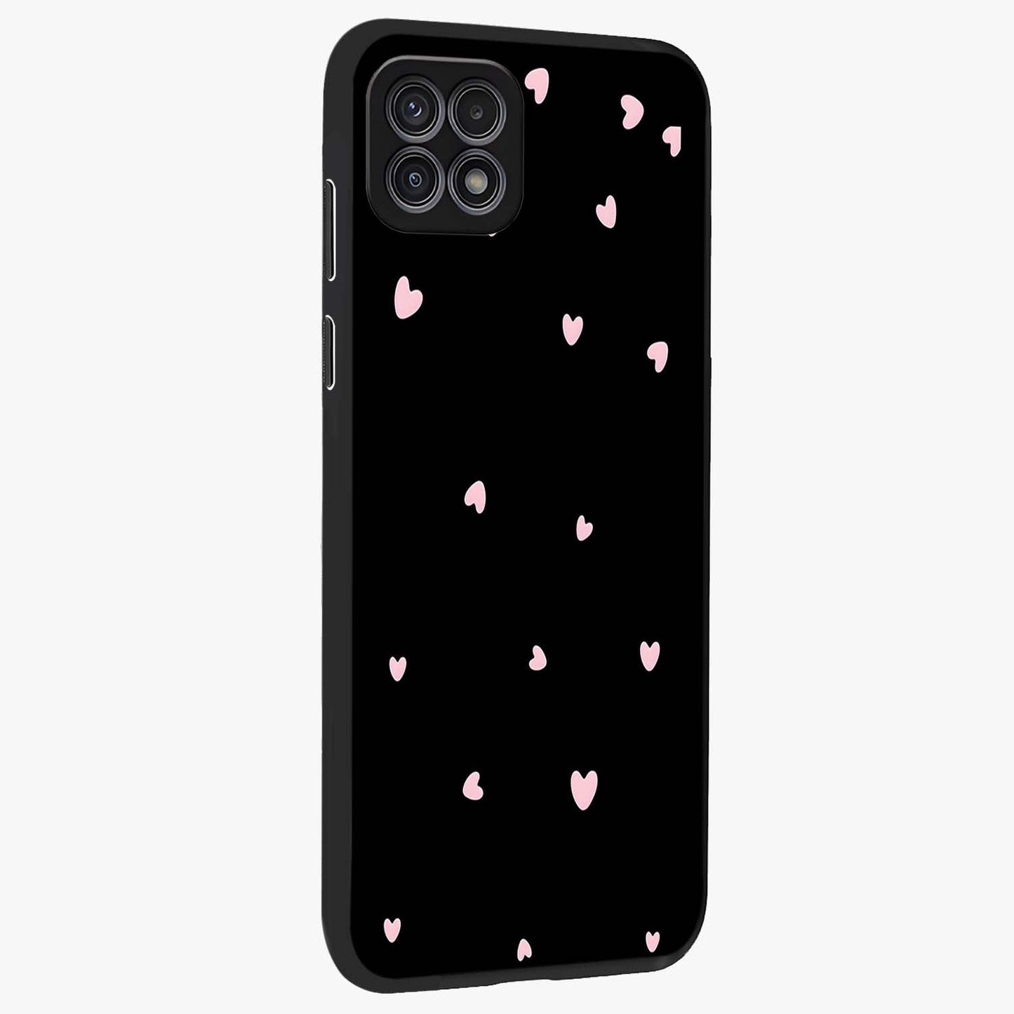 Pink Love Drops Glass Case upright view showcasing charming heart drop artwork with romantic playful theme.
