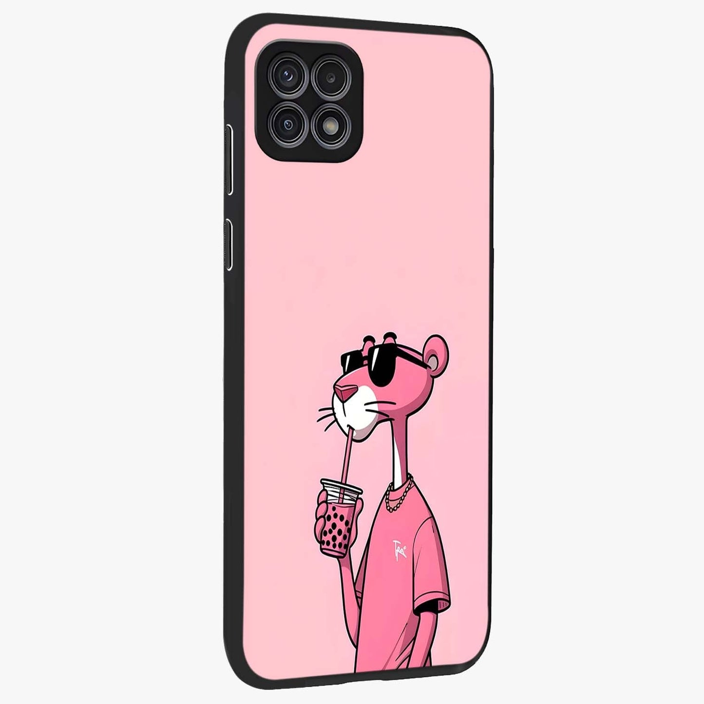 Pink Panther Glass Case upright view showcasing fun animated artwork with stylish retro cartoon theme.