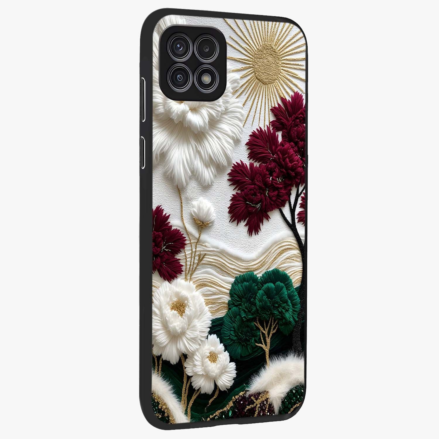 Radiant Bloom Elegance Glass Case upright view showcasing decorative flower artwork with refined botanical theme.