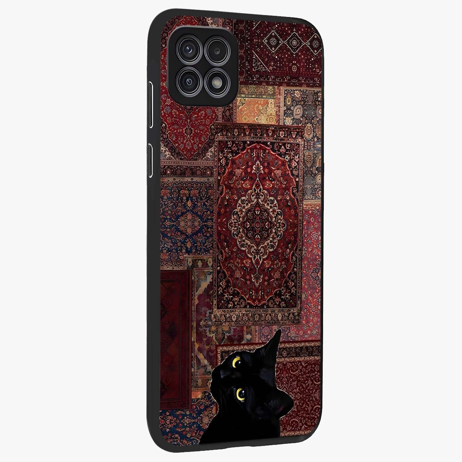 Regal Magic Cat Apple Glass Case upright view showcasing charming cat artwork with playful magical theme.