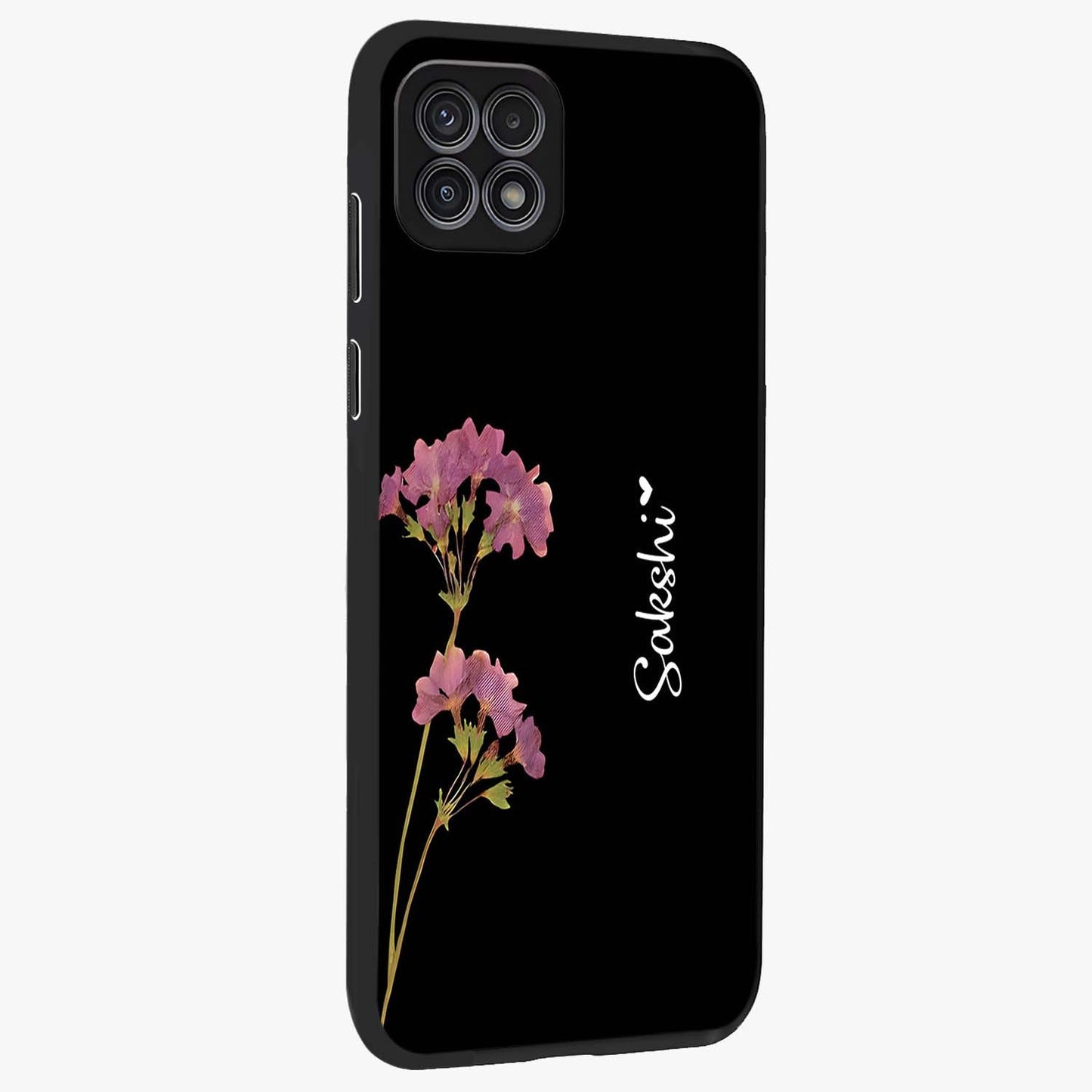 Riching Lavender Flower Custom Name Glass Case upright view showcasing elegant lavender floral artwork with personalized aesthetic.