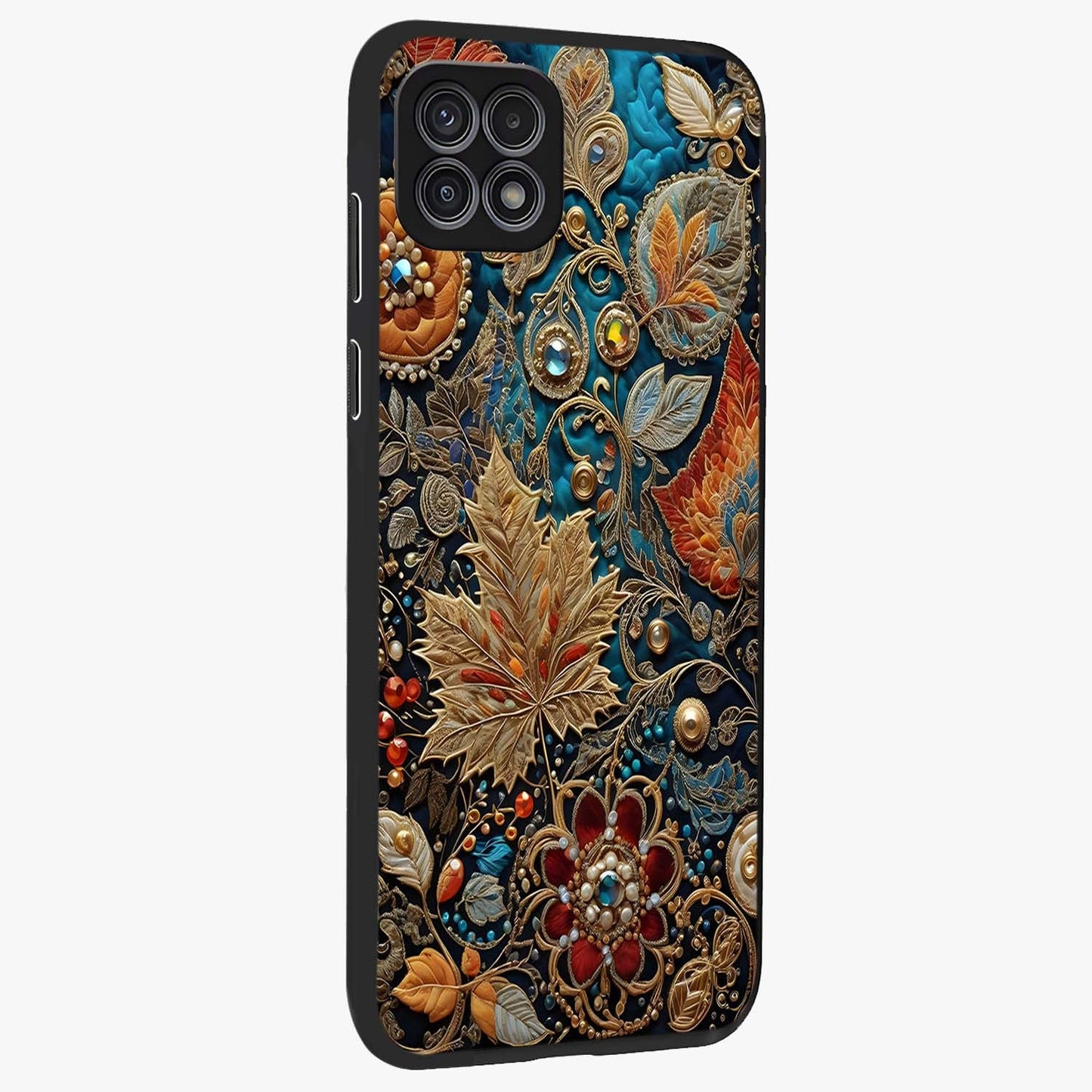 Royal Jewel Garden Glass Case upright view showcasing rich floral artwork with luxurious garden theme.