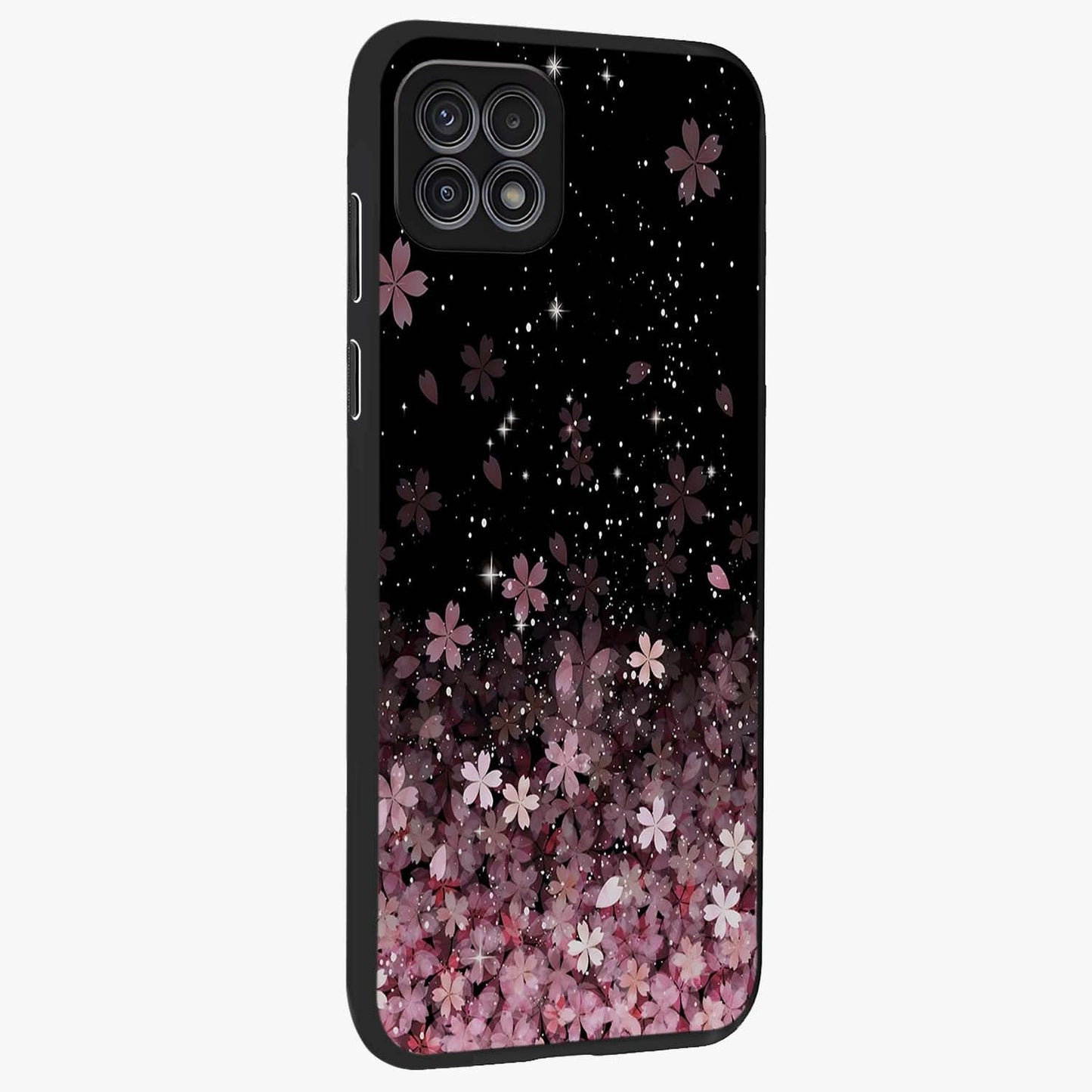 Small Starry Flowers Glass Case upright view showcasing charming floral artwork with dreamy starry theme.