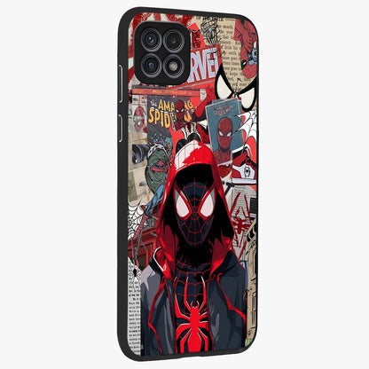 Spider Collage Street Glass Case upright view showcasing bold superhero artwork with urban street theme.