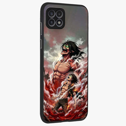 Titan Awakening Fury Glass Case upright view showcasing intense titan artwork with epic fantasy theme.