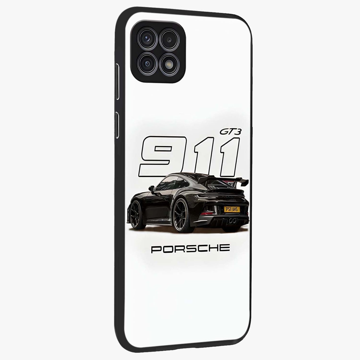 Turbo Legacy Icon Glass Case upright view showcasing bold racing inspired artwork with classic car theme.