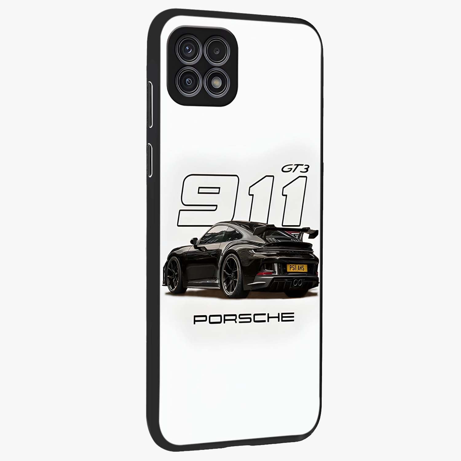 Turbo Legacy Icon Glass Case upright view showcasing bold racing inspired artwork with classic car theme.