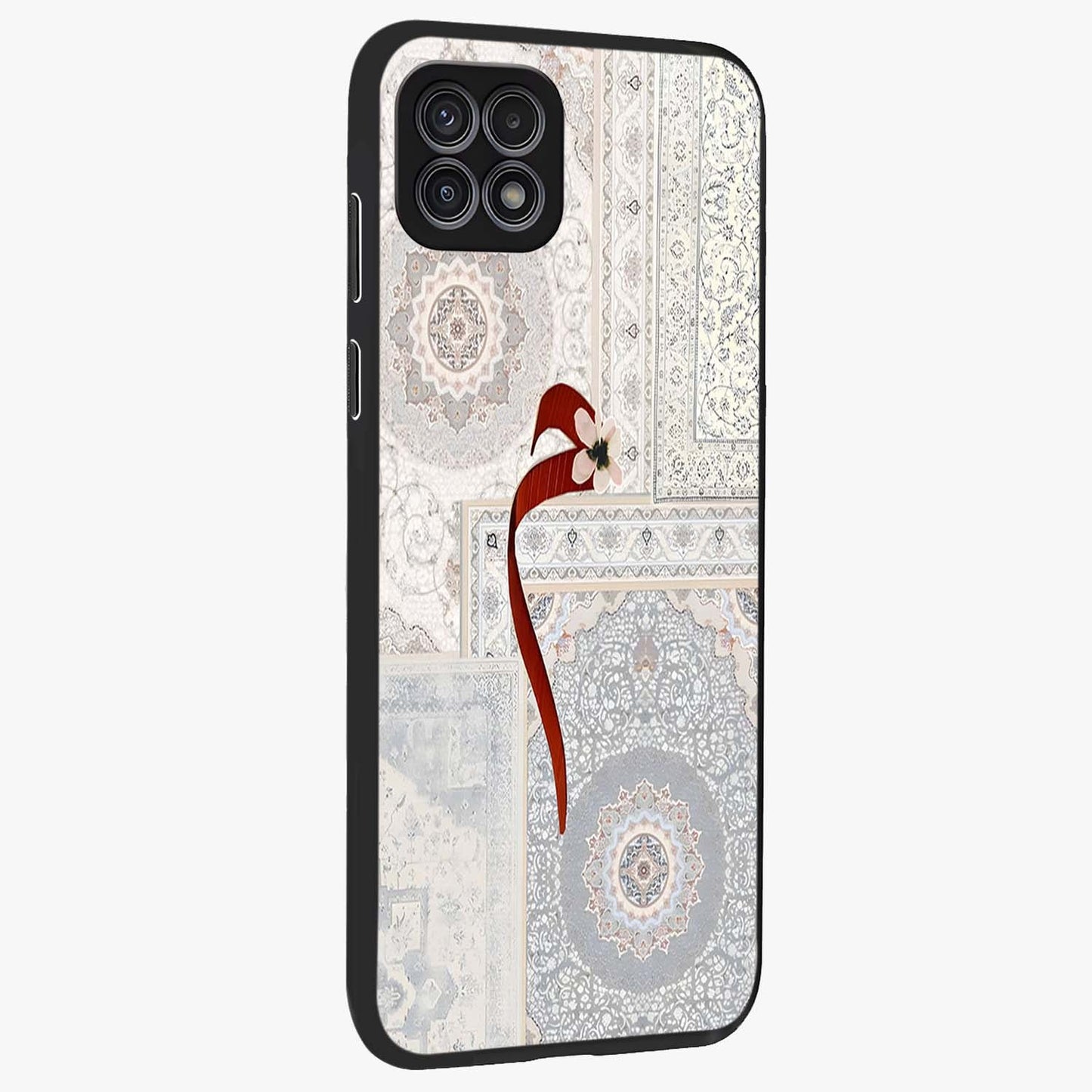 White Aesthetic Bow Glass Case upright view showcasing delicate ribbon bow artwork with cute minimalist theme.