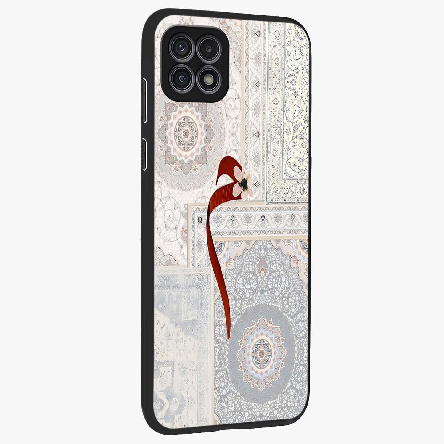 White Aesthetic Bow Glass Case upright view showcasing delicate ribbon bow artwork with cute minimalist theme.