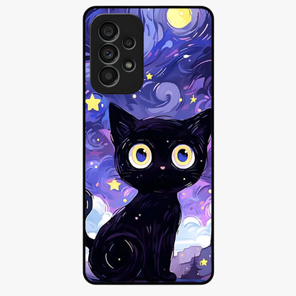Abstract Cat Art Glass Case showing flat back view with artistic cat illustration and glossy glass finish.