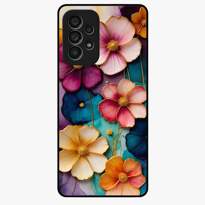 Artlyn Grace Flower Pattern Glass Case showing flat back view with elegant floral pattern artwork and glossy glass finish.