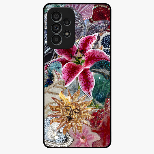 Beaded Garden Fantasy Glass Case showing flat back view with dreamy garden bead artwork and glossy glass finish.