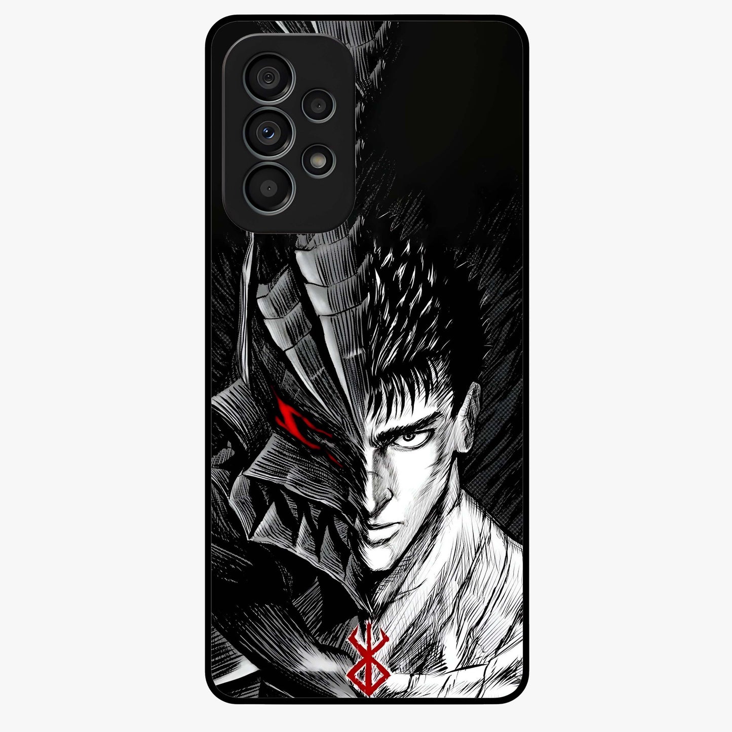 Berserker Blood Oath Glass Case showing flat back view with fierce warrior inspired artwork and glossy glass finish.