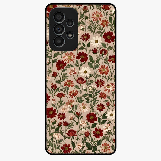 Biege Flower With Leaf Glass Case showing flat back view with soft beige floral artwork and glossy glass finish.