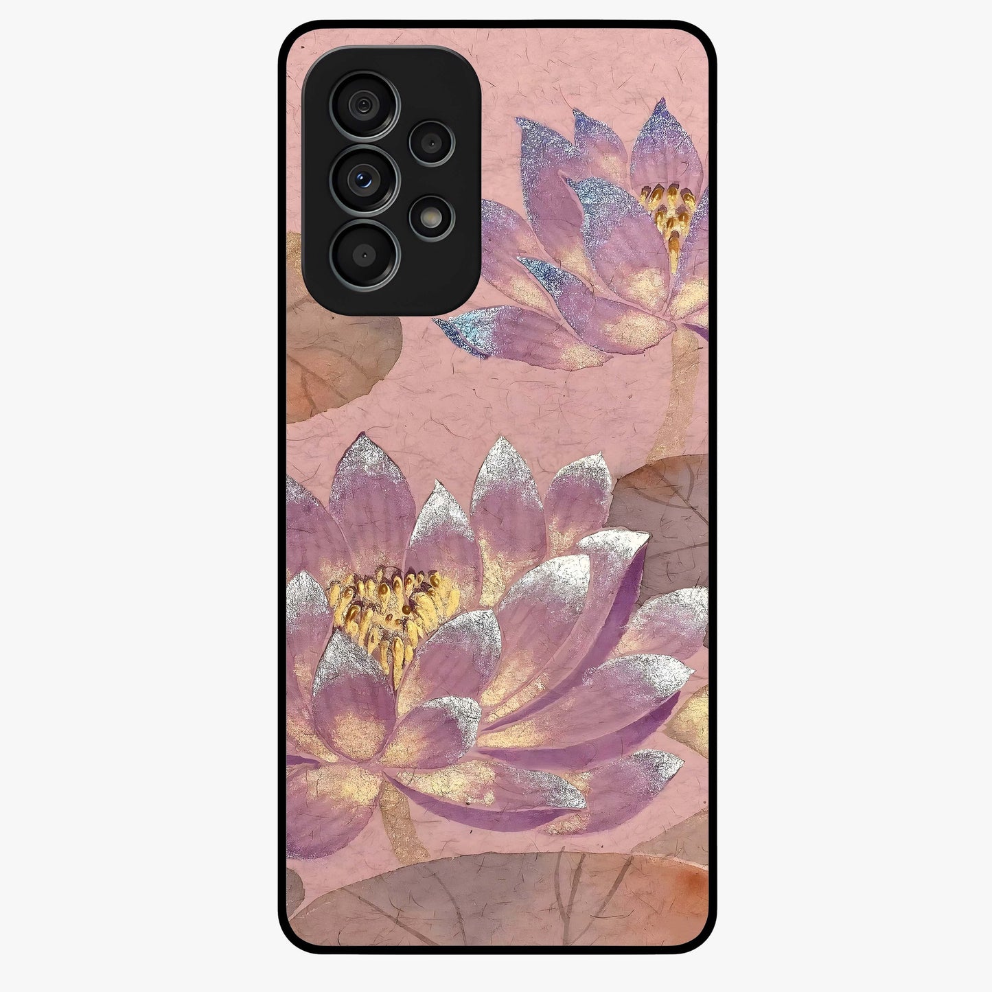 Blossom Mist Lotus Glass Case showing flat back view with serene lotus blossom artwork and glossy glass finish.