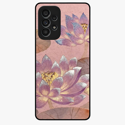 Blossom Mist Lotus Glass Case showing flat back view with serene lotus blossom artwork and glossy glass finish.