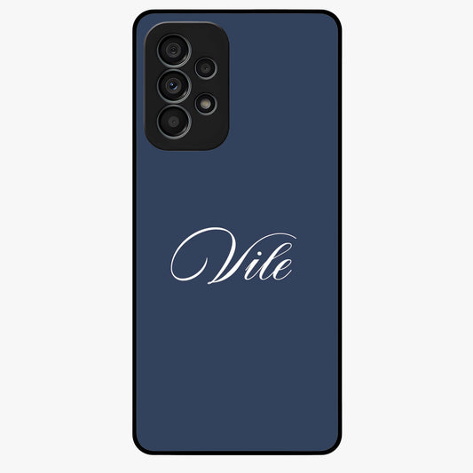 Blue Background Personalized Custom Name Glass Case showing flat back view with minimal blue background and custom name design.