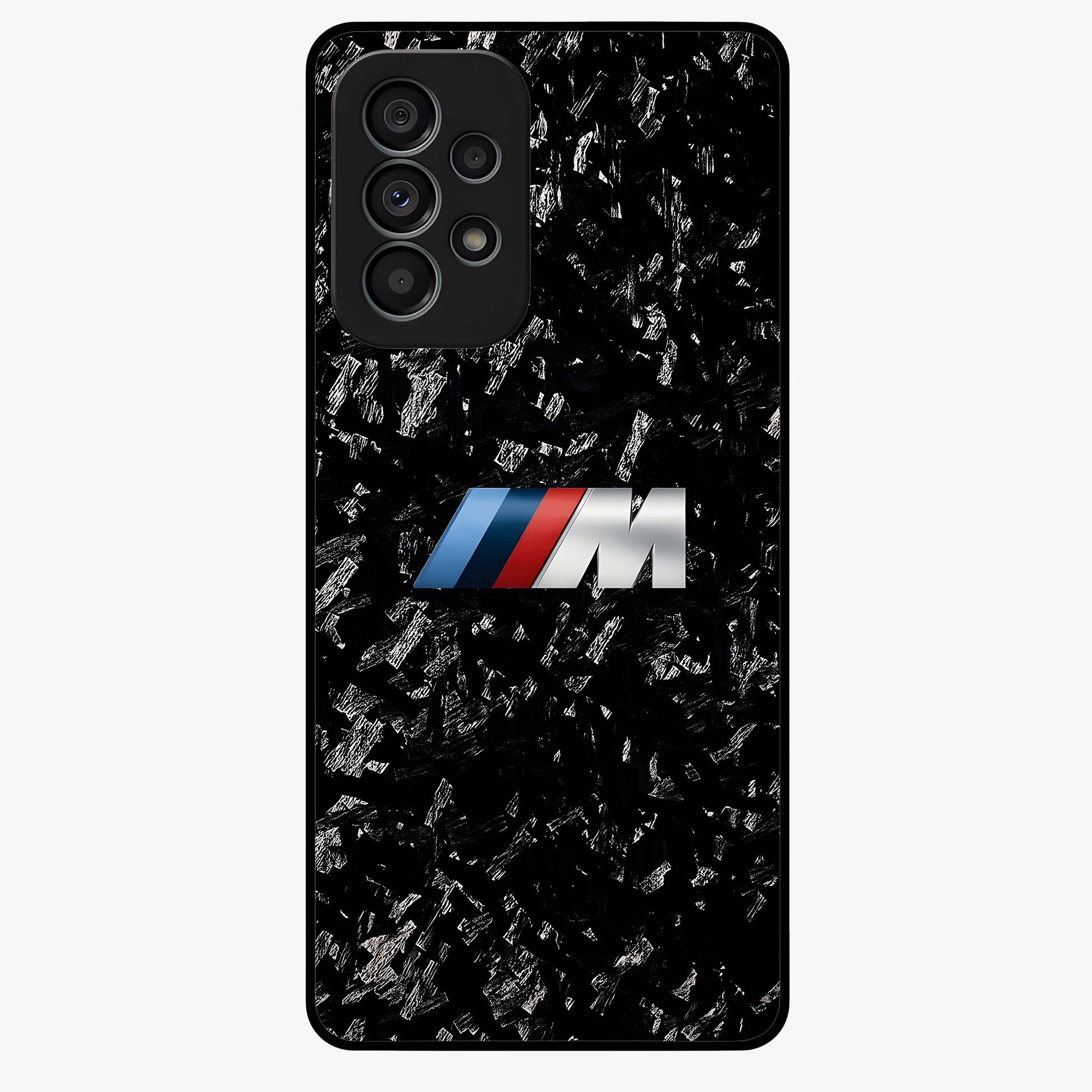 Carbon Speed Mark Glass Case showing flat back view with sporty carbon pattern artwork and glossy glass finish.