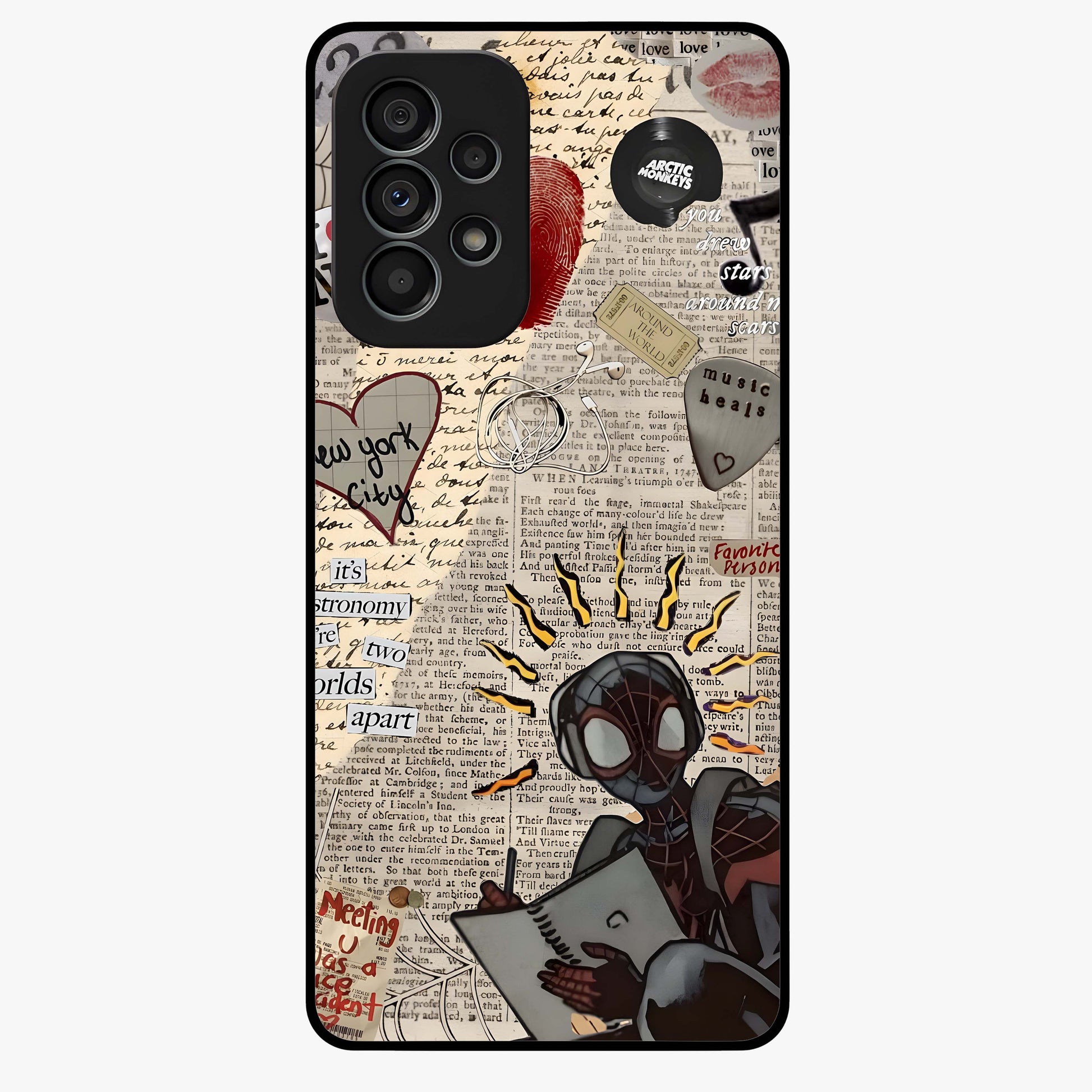 City Dream Sketch Glass Case showing flat back view with artistic city skyline sketch artwork and glossy glass finish.