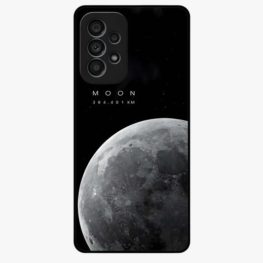 Cosmic Moon Glow Glass Case showing flat back view with glowing moon artwork and glossy glass finish.