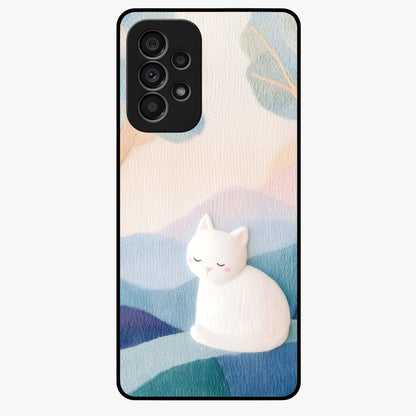 Cotton Dream Cat Glass Case showing flat back view with soft dreamy cat artwork and glossy glass finish.