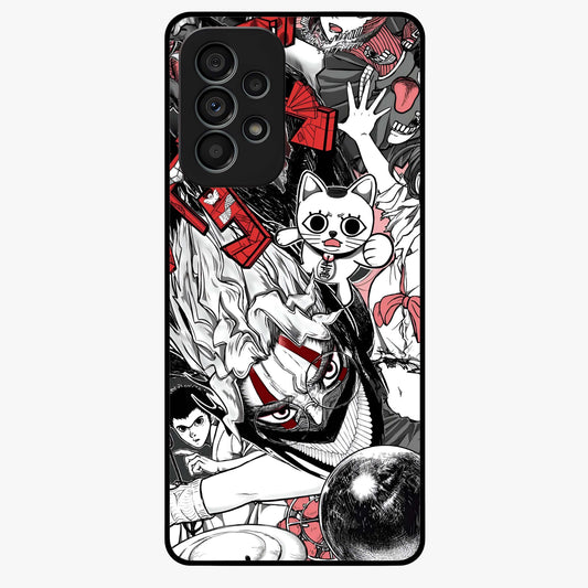 Crimson Chaos Panel Glass Case showing flat back view with bold crimson abstract artwork and glossy glass finish.