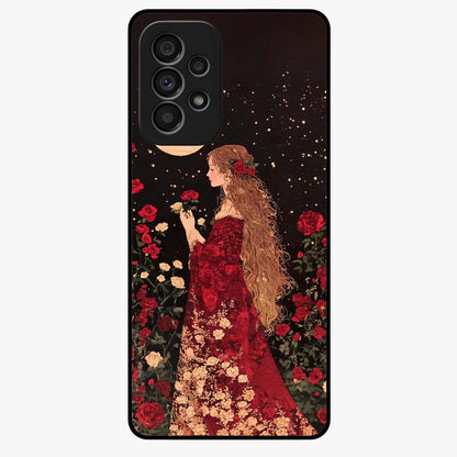Crimson Dreams Glass Case showing flat back view with dreamy crimson artwork and glossy glass finish.