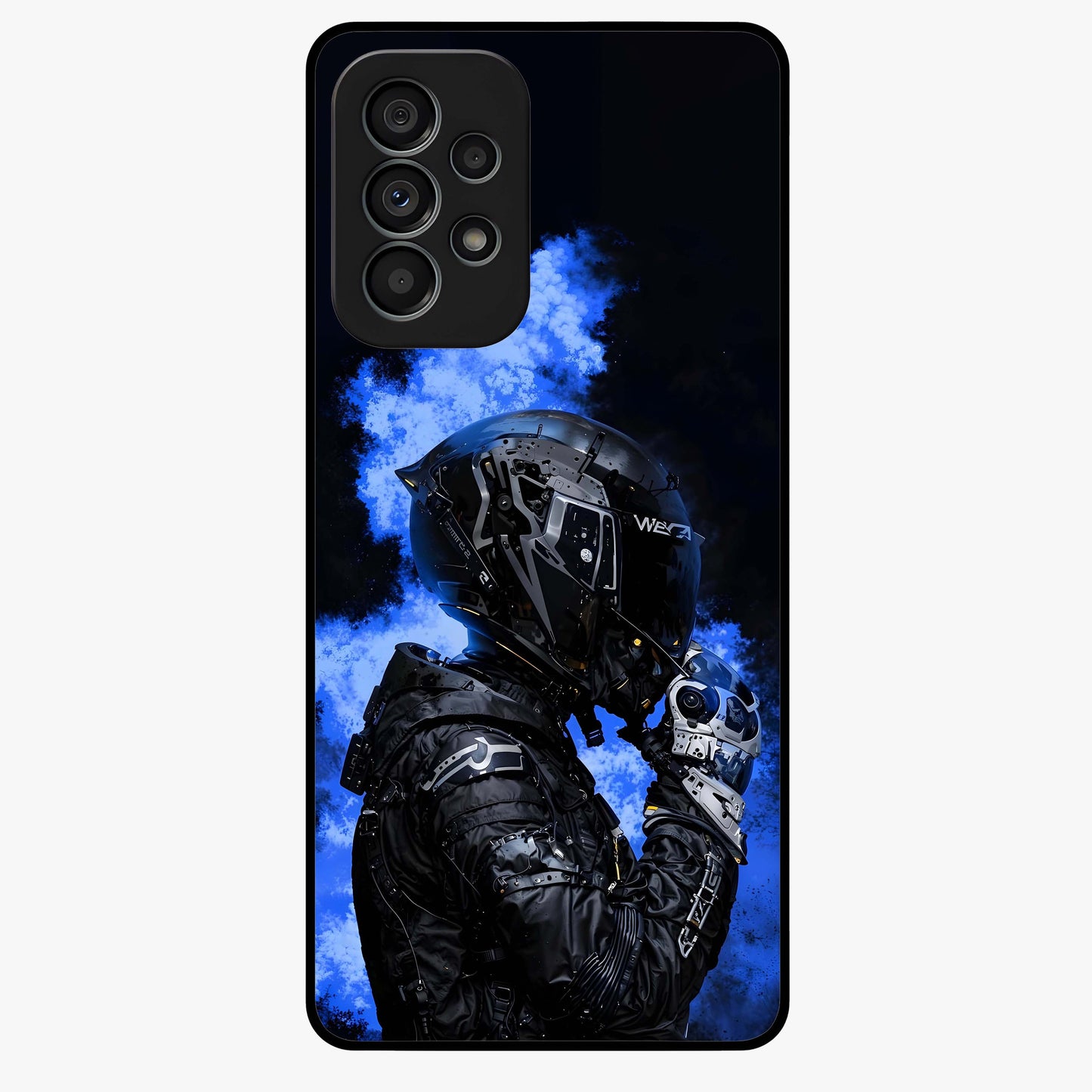 Cyber Sentinel Protocol Glass Case showing flat back view with futuristic cyber themed artwork and glossy glass finish.